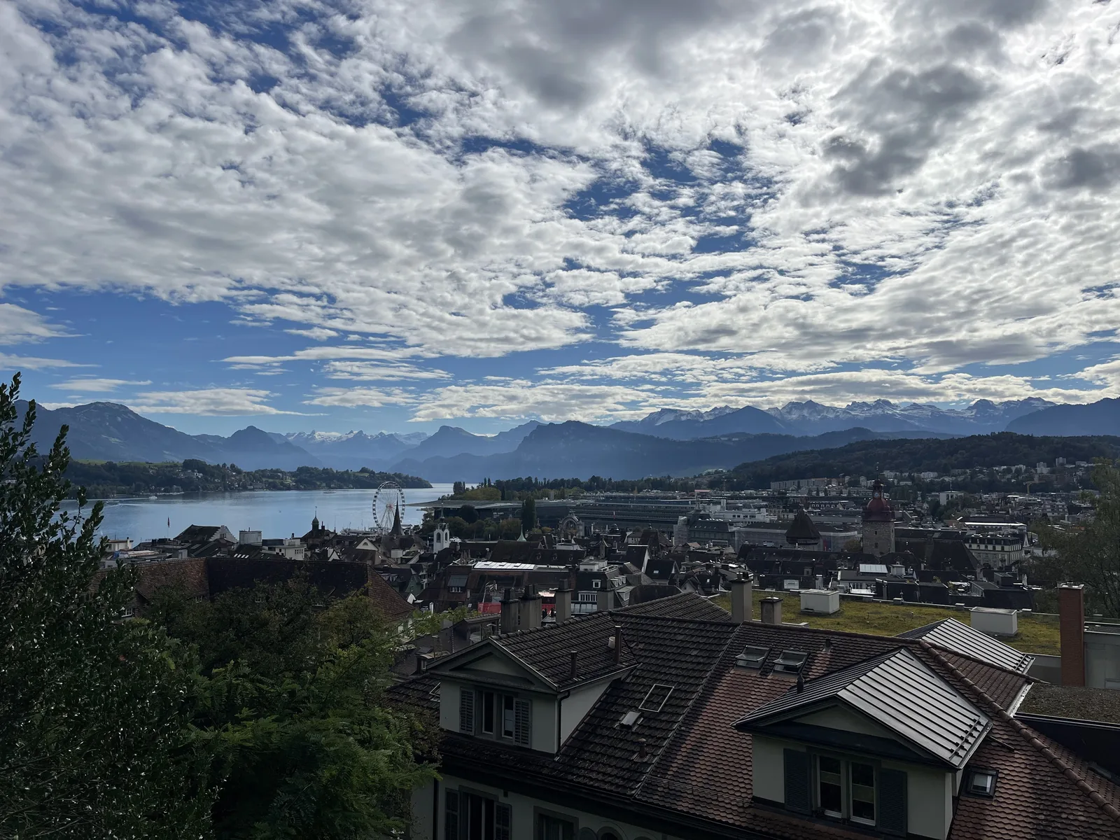 River curving through a European city at dusk