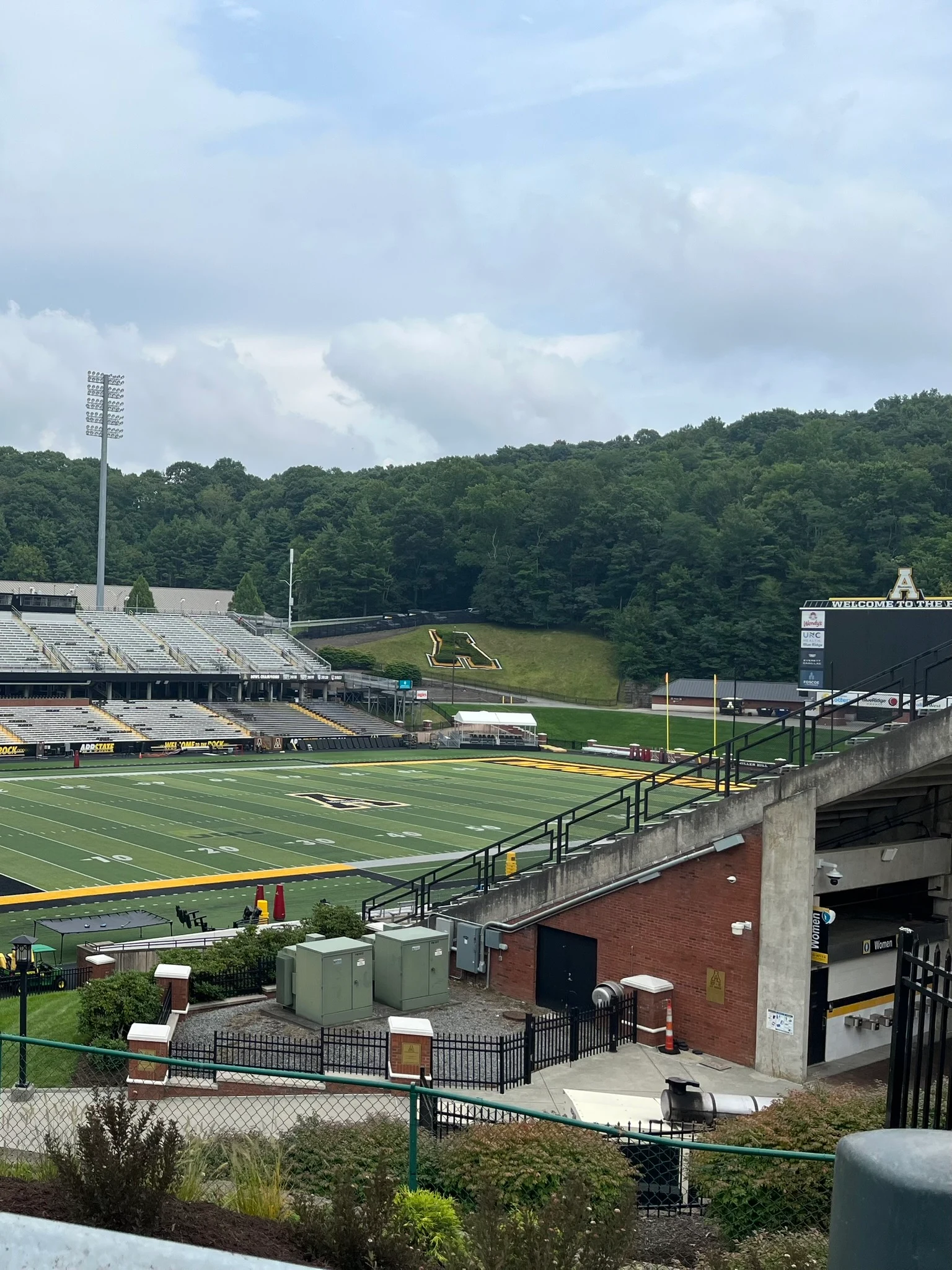 Kidd Brewer Stadium and the Appalachian State football field viewed from above the stands.