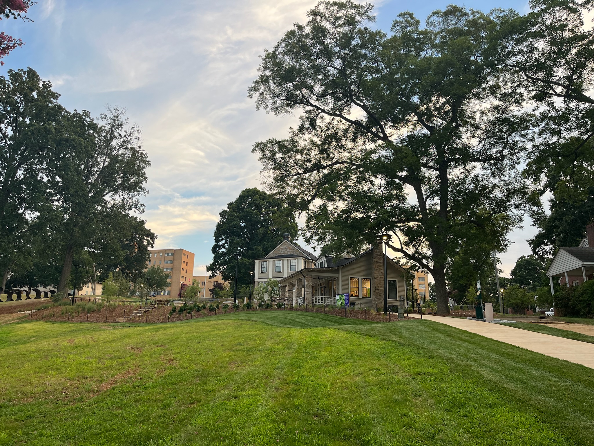House of Many Porches at Dorothea Dix Park on a summer evening in Raleigh.