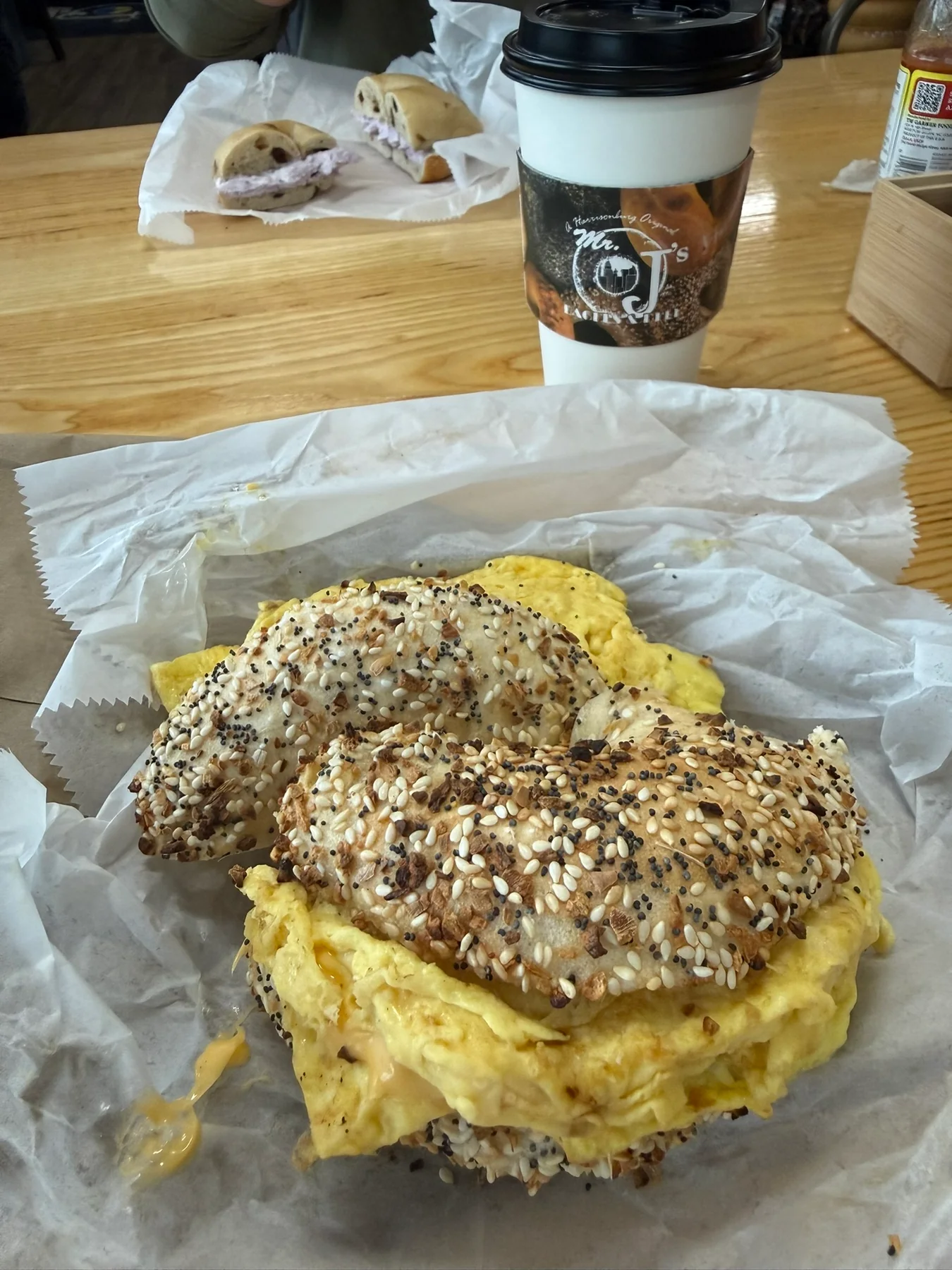 An everything bagel breakfast sandwich from Mr. J’s Elkton Express before hiking Old Rag.